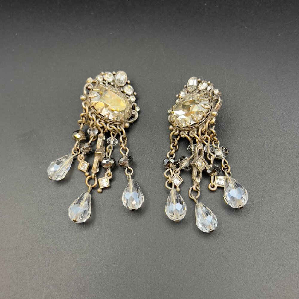 Vintage Art Deco Style Hollywood Glam Crystal Bead Dangle Drop Earrings